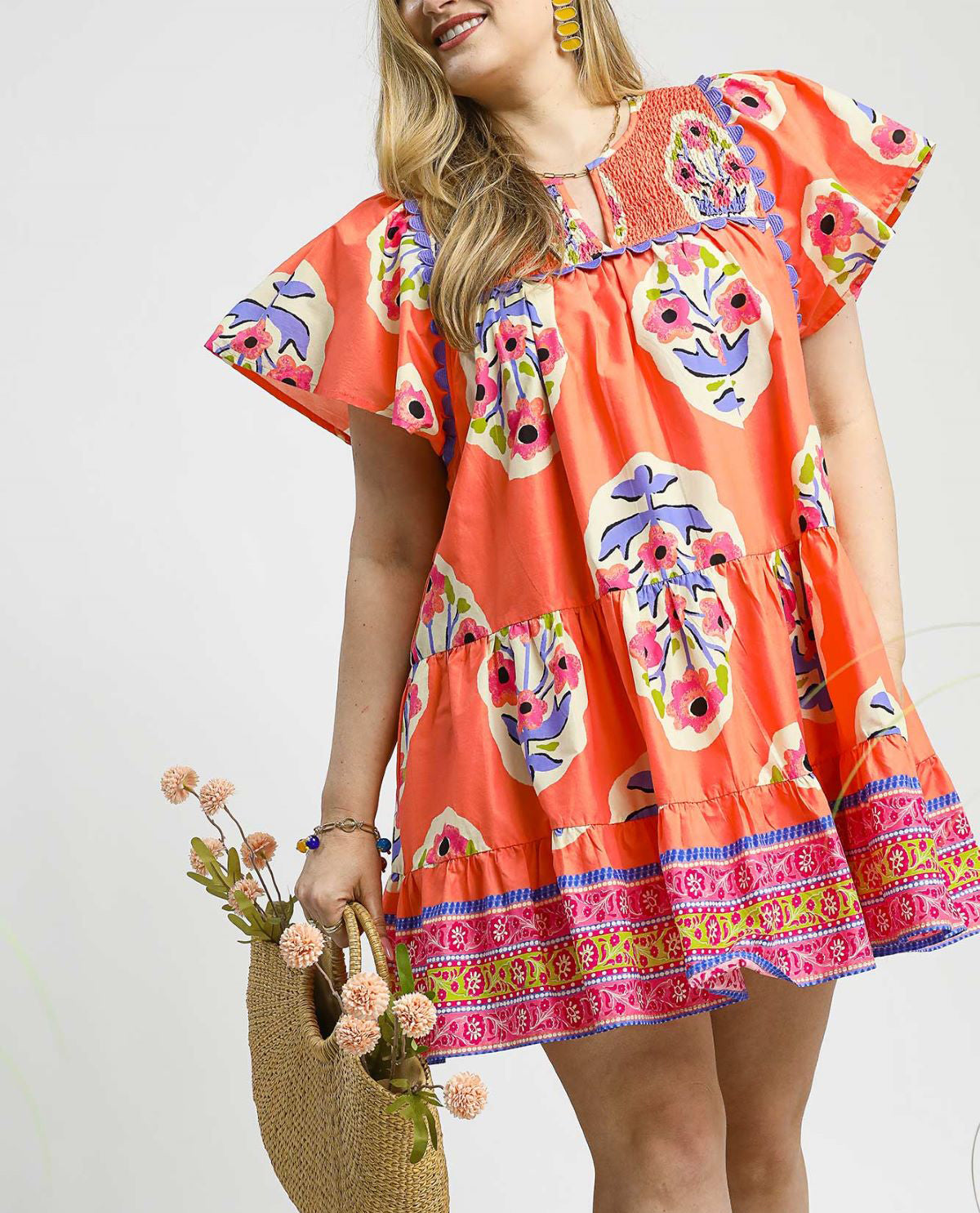 Plus Tiered Mini Floral Print Dress