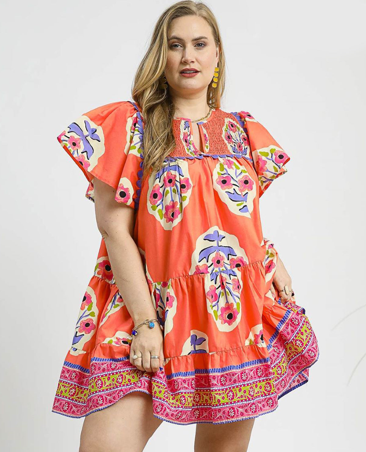 Plus Tiered Mini Floral Print Dress