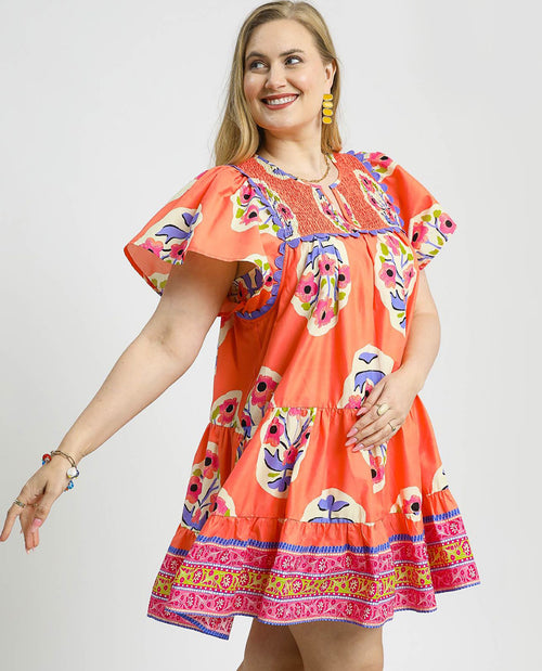 Plus Tiered Mini Floral Print Dress