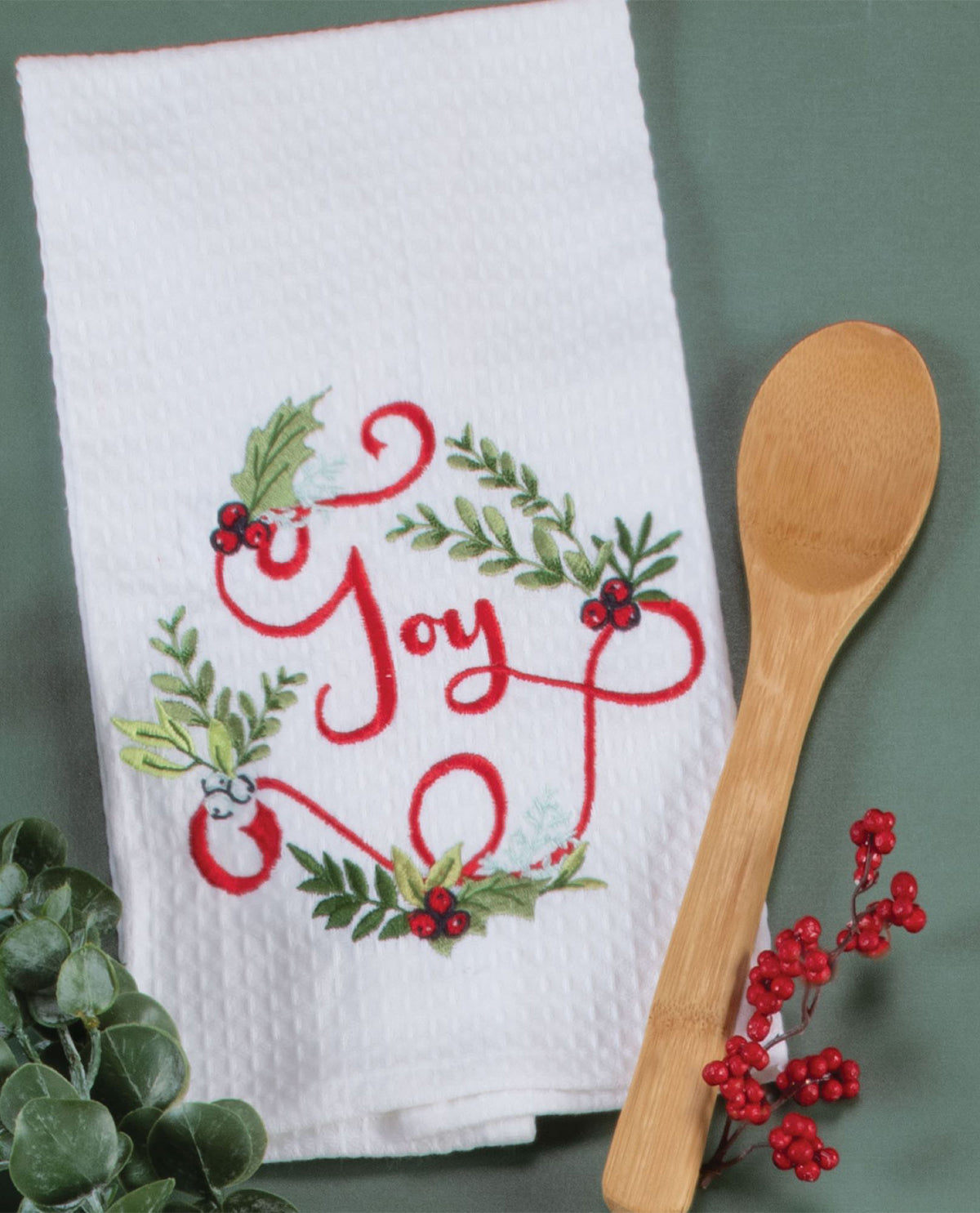 Christmas Morning Embroidered Waffle Kitchen Towel