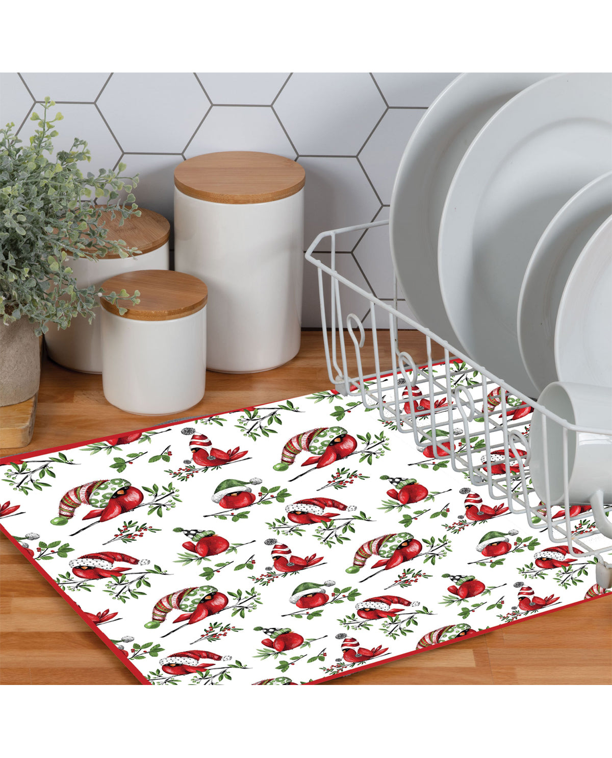 Playful Cardinal Kitchen Drying Mat