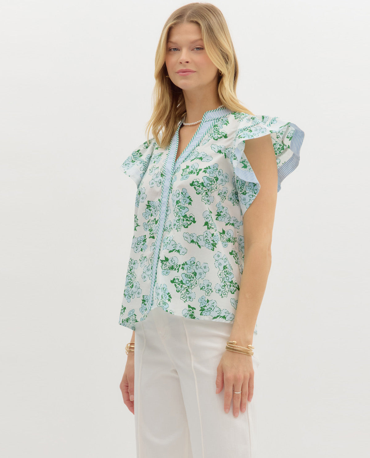 Entro Flutter Sleeve V Neck Print Top
