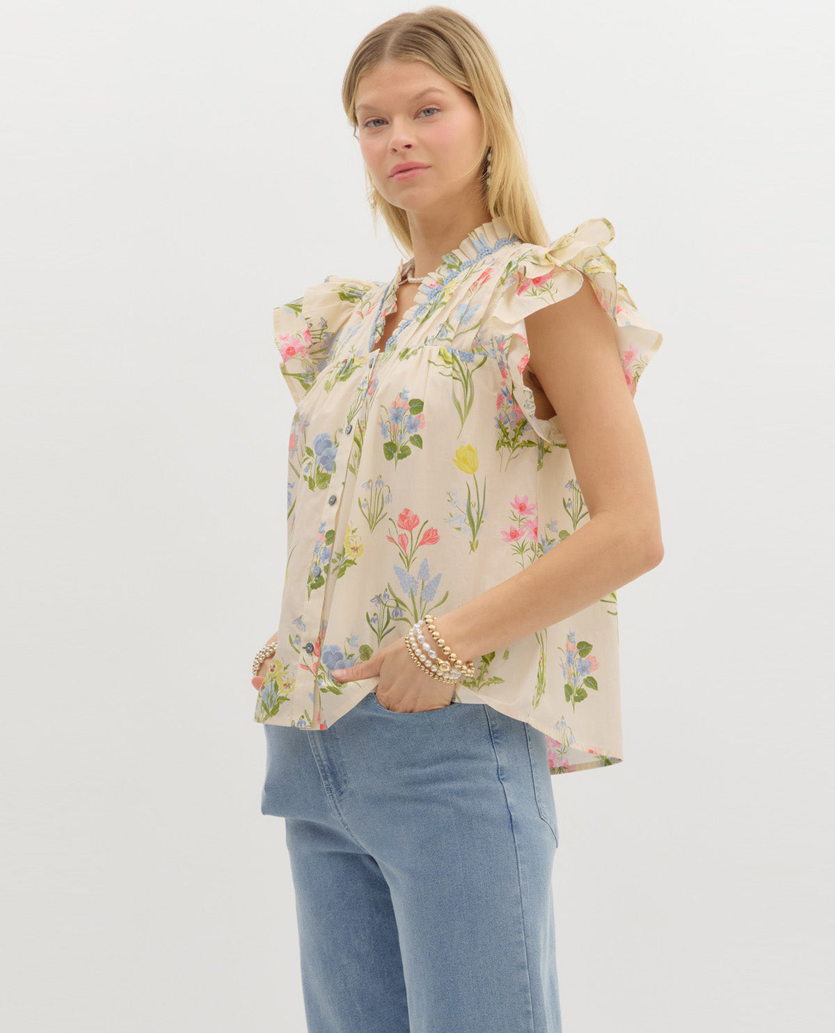 Entro Flutter Sleeve Print Top