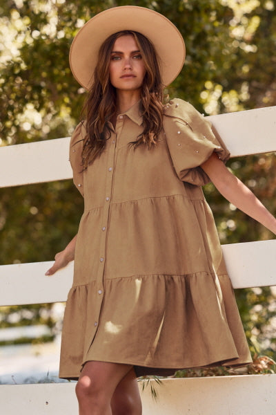 Button Down Dress with Puff Sleeves