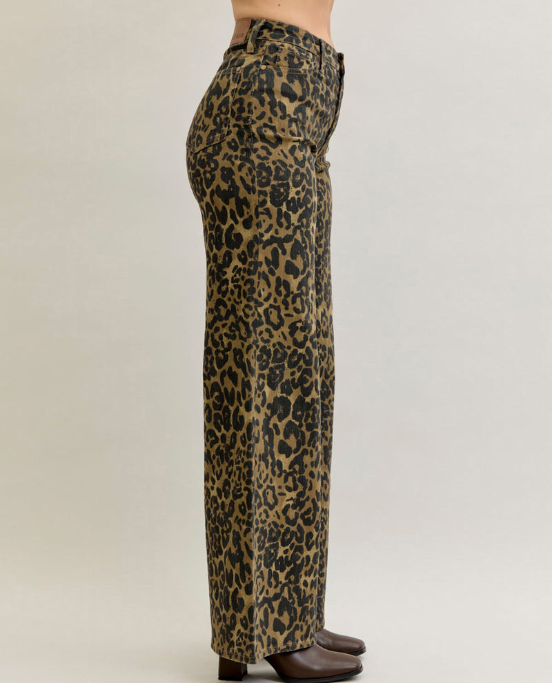 Judy Blue High Waist Retro Wide Leg Animal Print Pant
