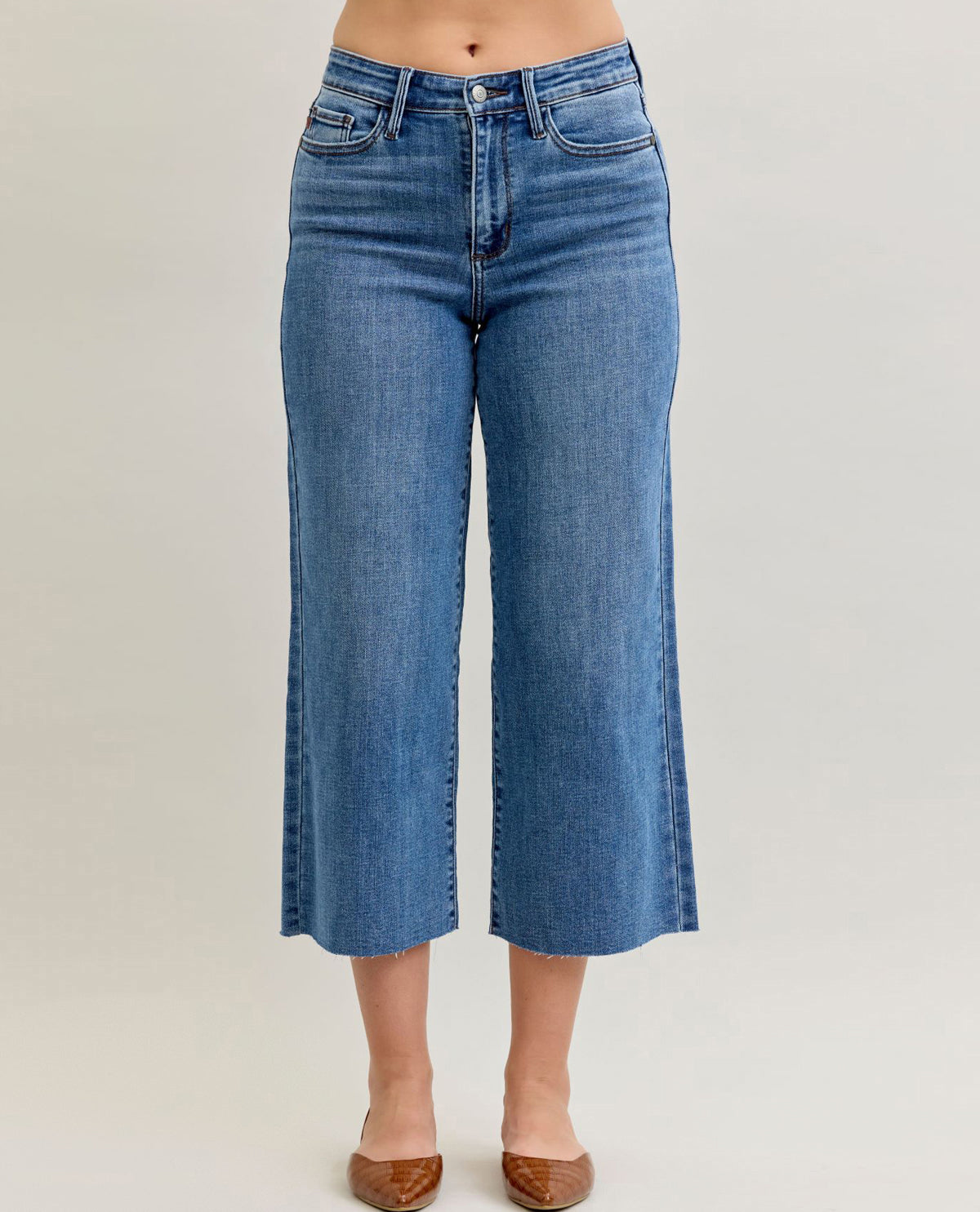 Judy Blue Wide Crop Classic Raw Denim Capri Pant