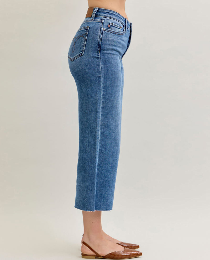 Judy Blue Wide Crop Classic Raw Denim Capri Pant