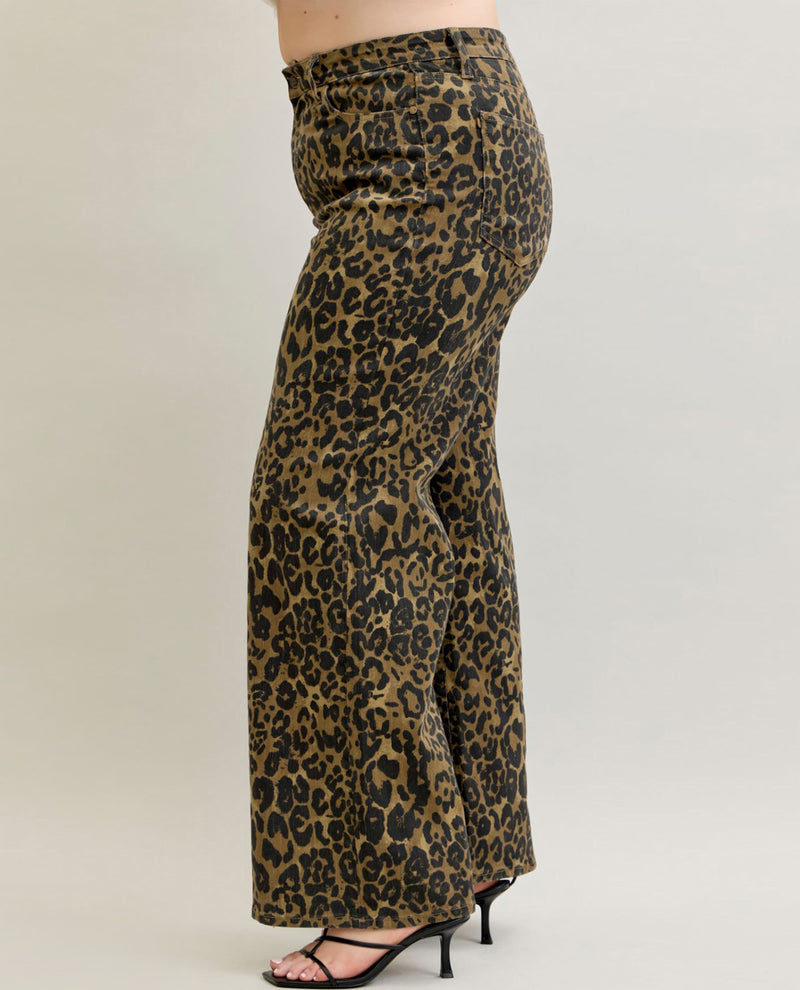 Plus High Waist Retro Animal Print Pants