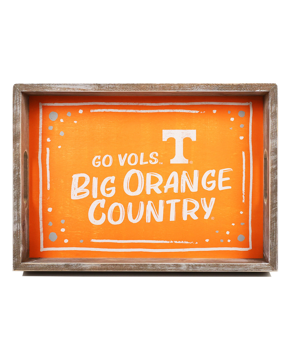 Decorative sign with 'GO VOLS. BIG ORANGE COUNTRY' text on an orange background, framed in wood.