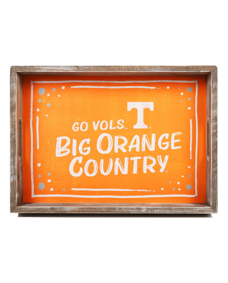Decorative sign with 'GO VOLS. BIG ORANGE COUNTRY' text on an orange background, framed in wood.