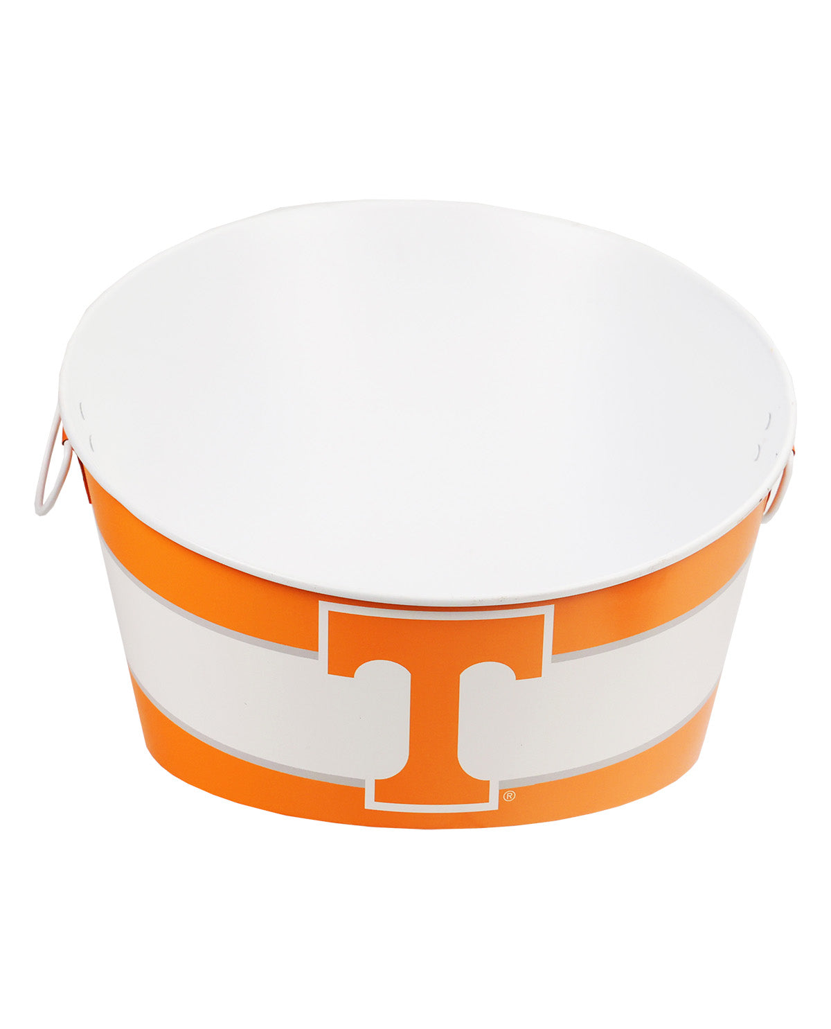 White cooler with orange band and 'T' logo on a white background