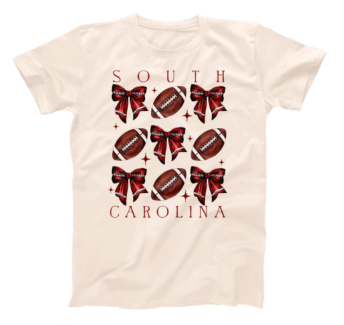 South Carolina Bows & Football Missy Short Sleeve Graphic T-Shirt