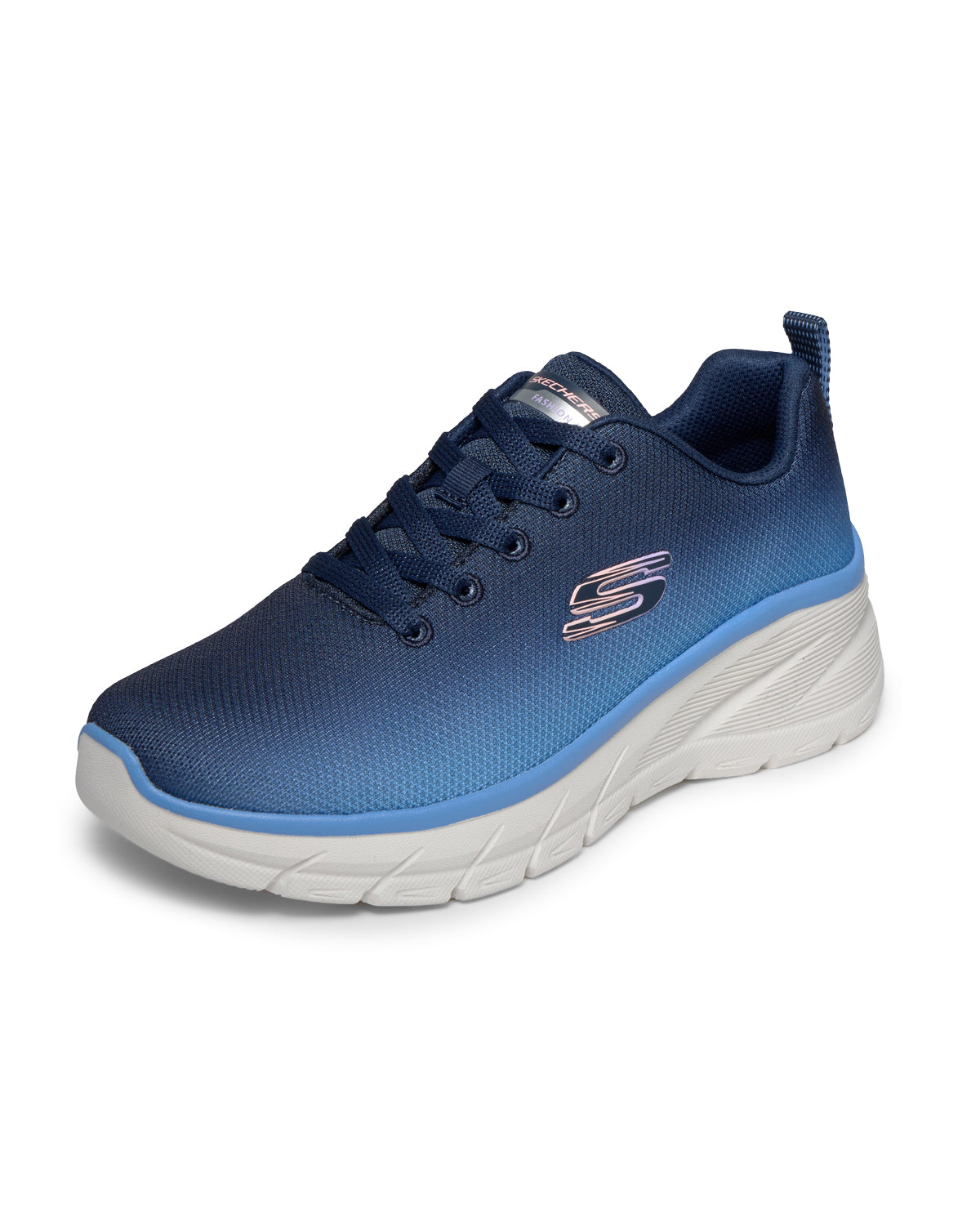 Blue sneaker with white sole on a white background