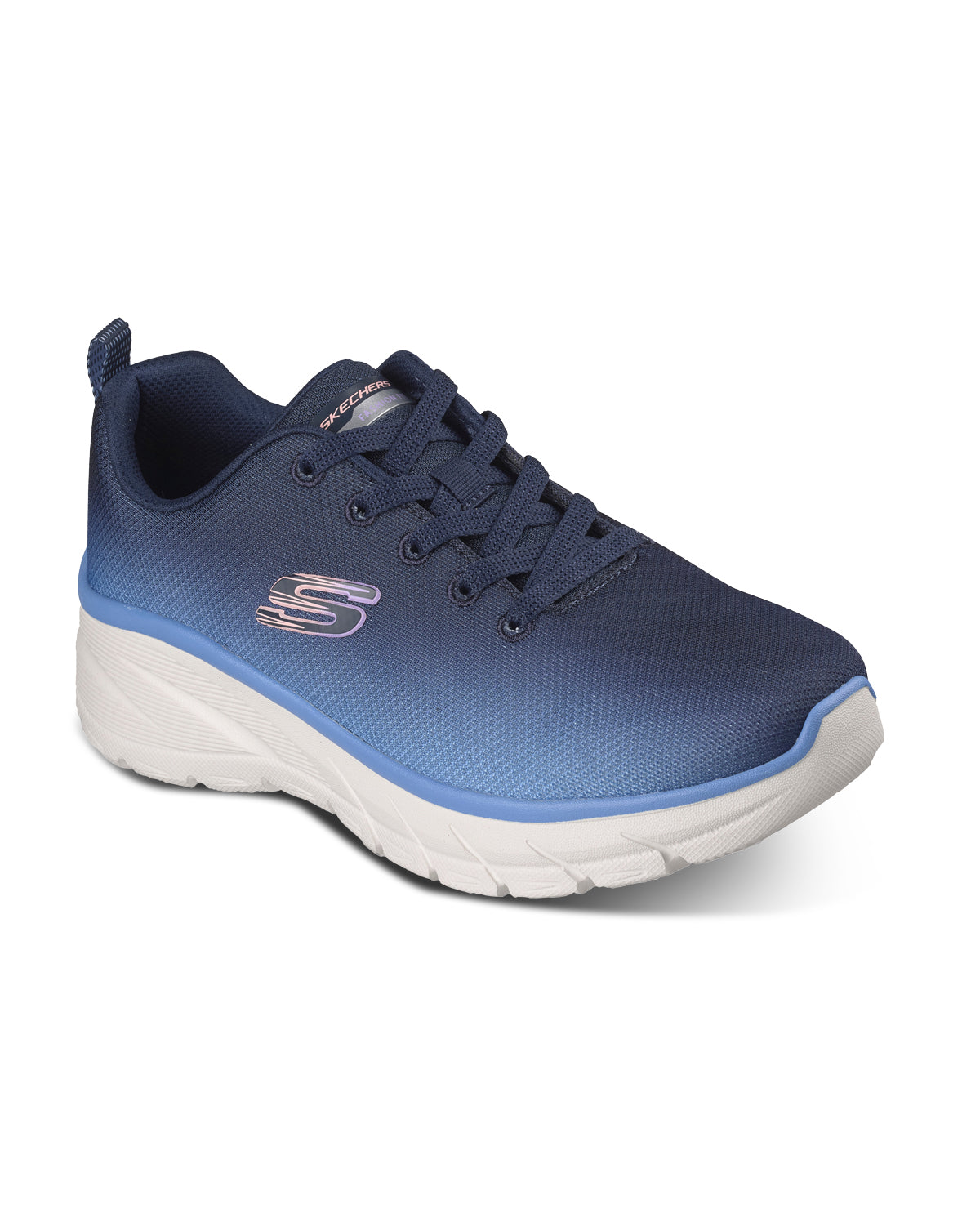 Blue sneaker with white sole on a white background