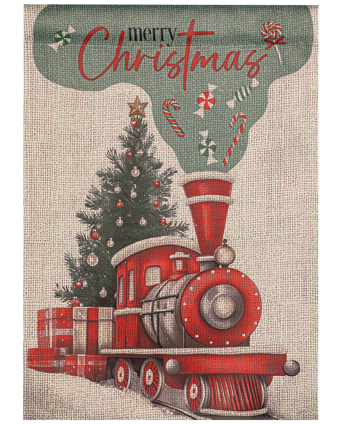 MERRY CHRISTMAS TRAIN SUEDE GARDEN FLAG
