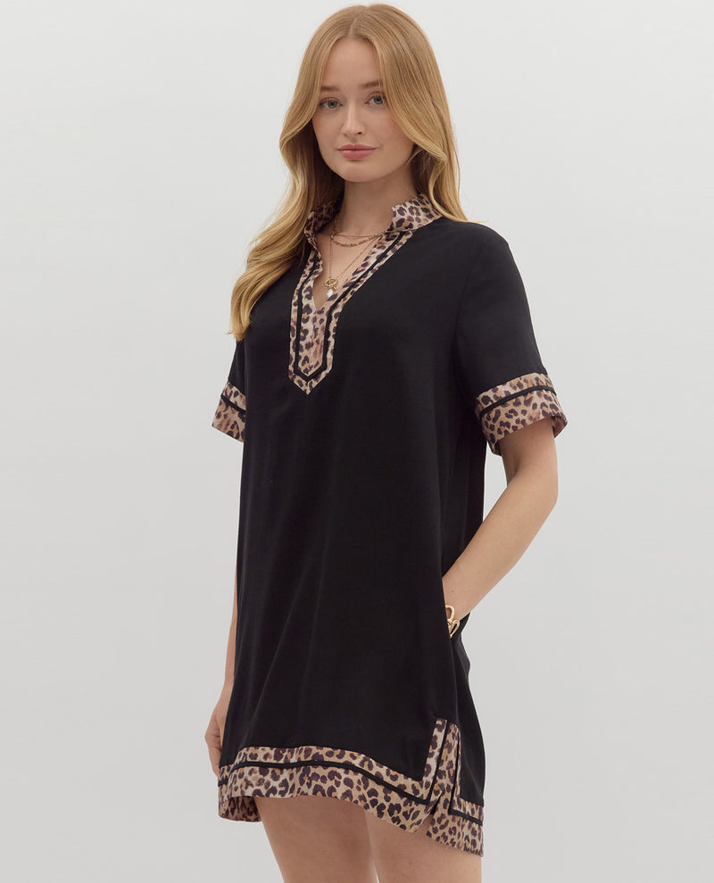 Animal Trim V Neck Dress