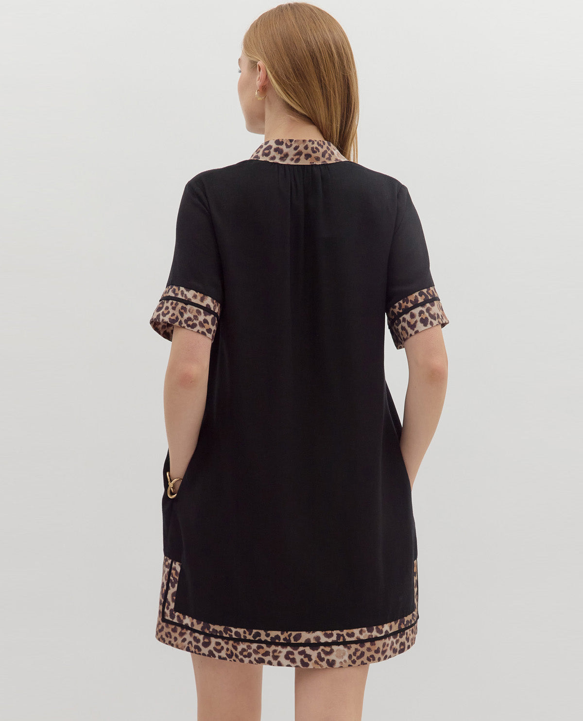Animal Trim V Neck Dress