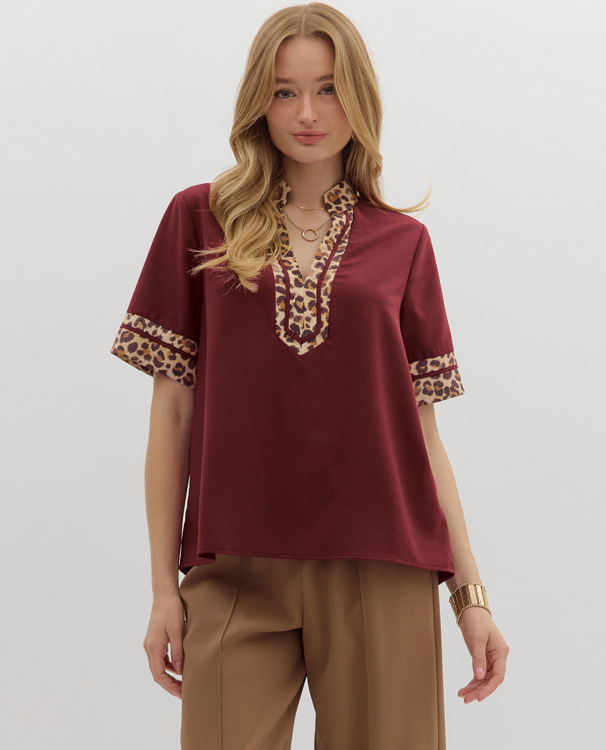 Solid Top with Animal Print Edge