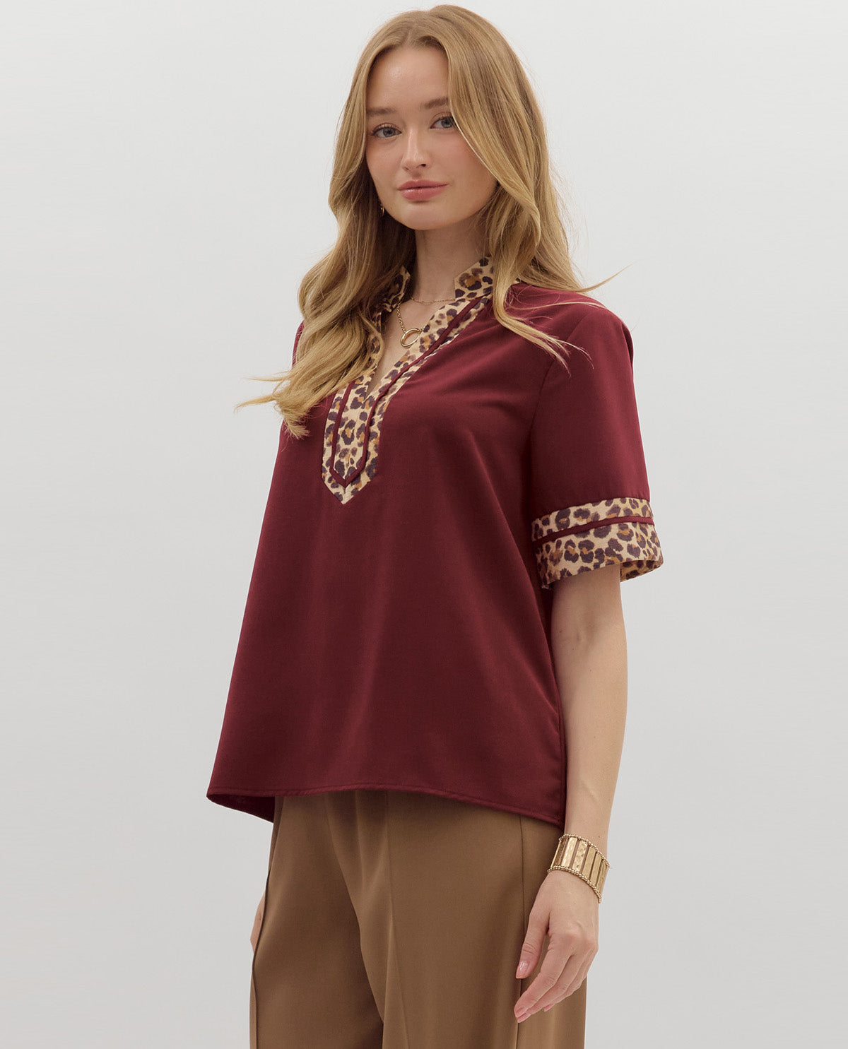 Solid Top with Animal Print Edge