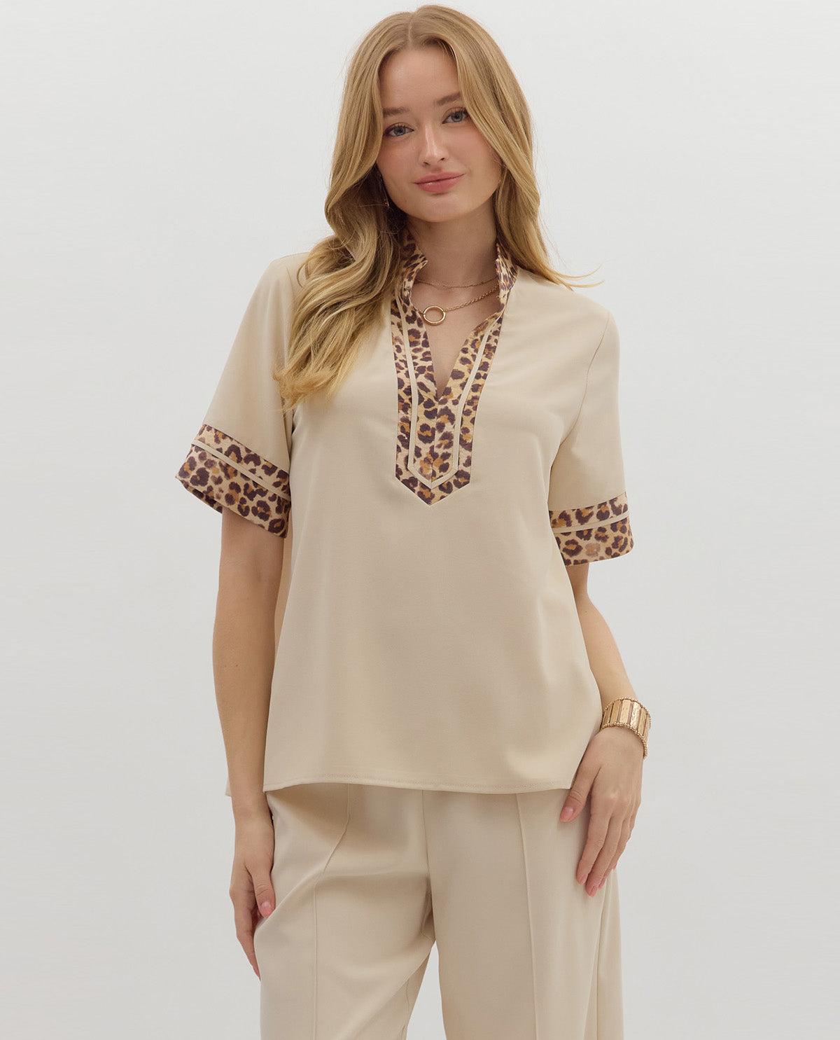 Solid Top with Animal Print Edge