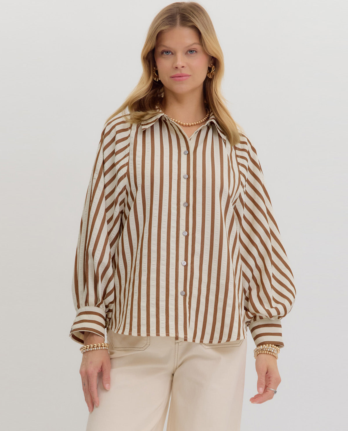 Entro Stripe Button Front Top