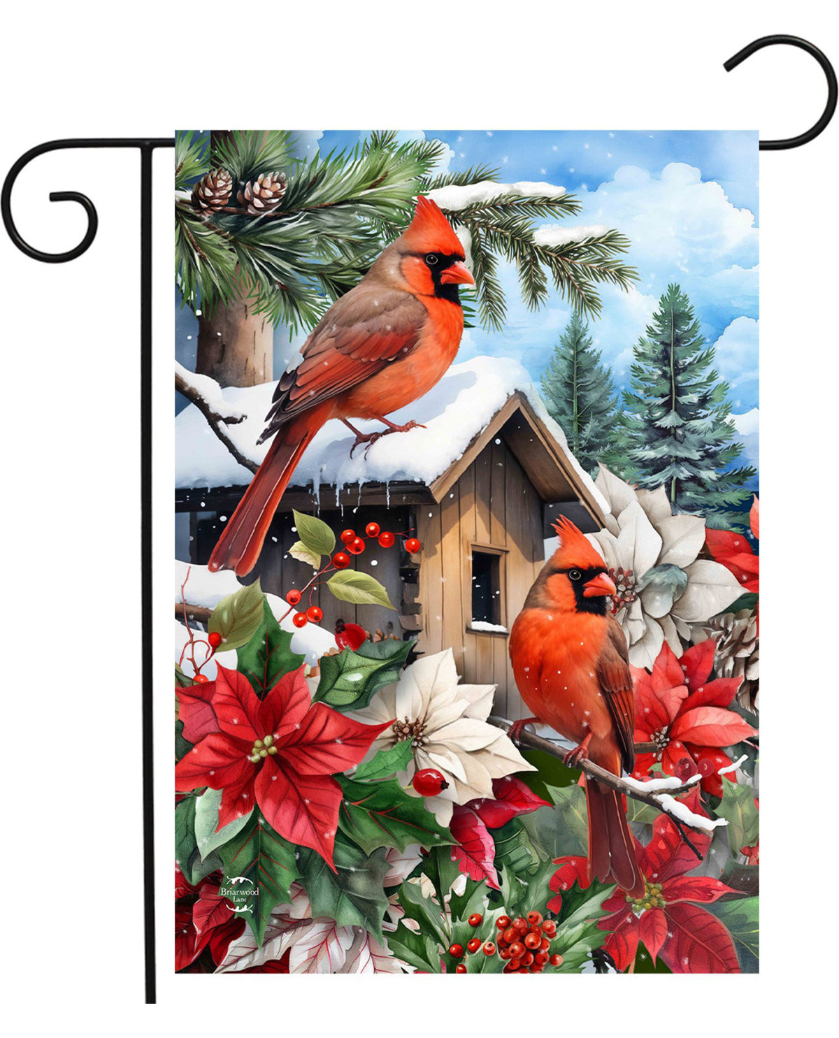 Cardinals & Poinsettias Garden Flag