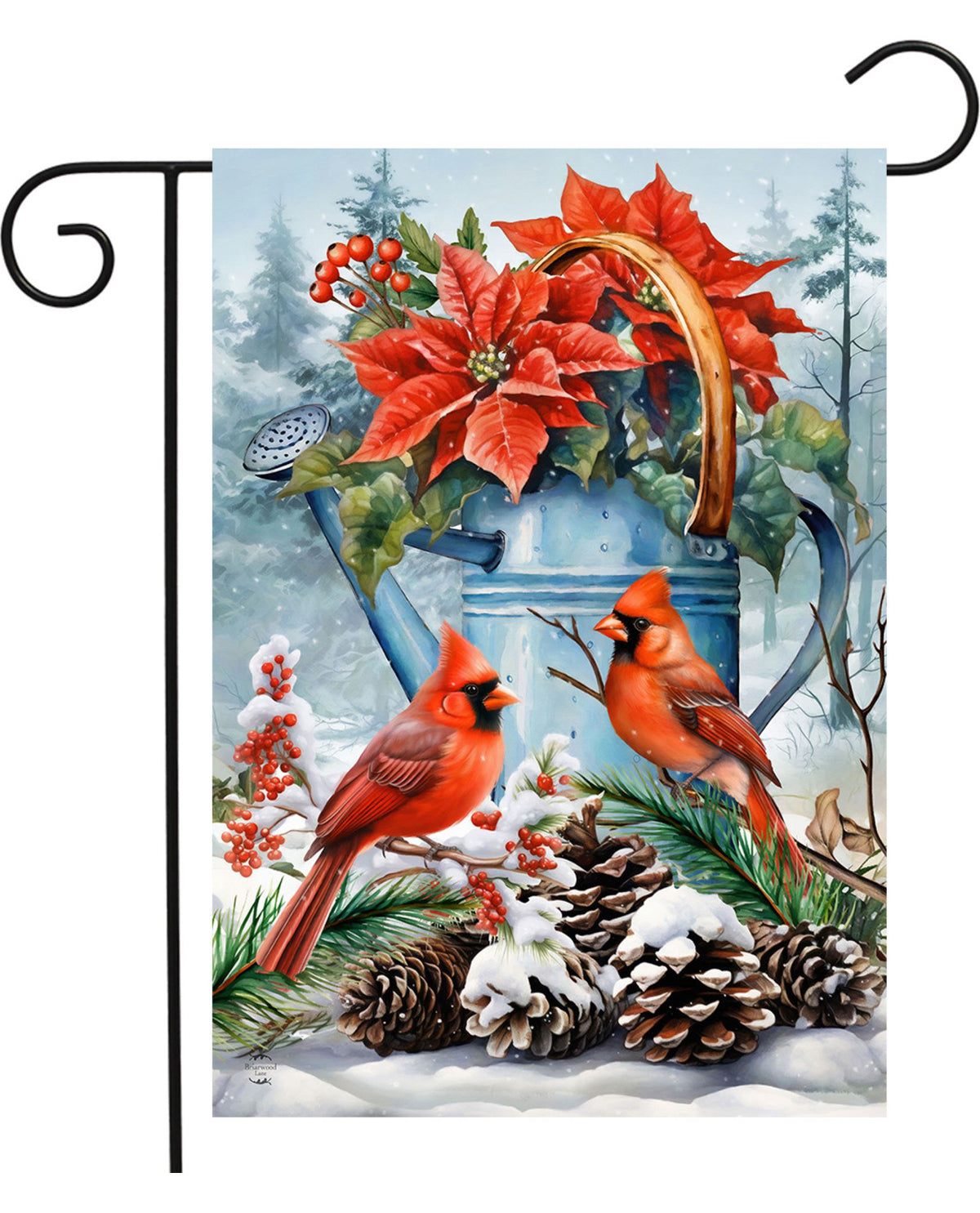 Winter Watering Can & Cardinals Garden Flag