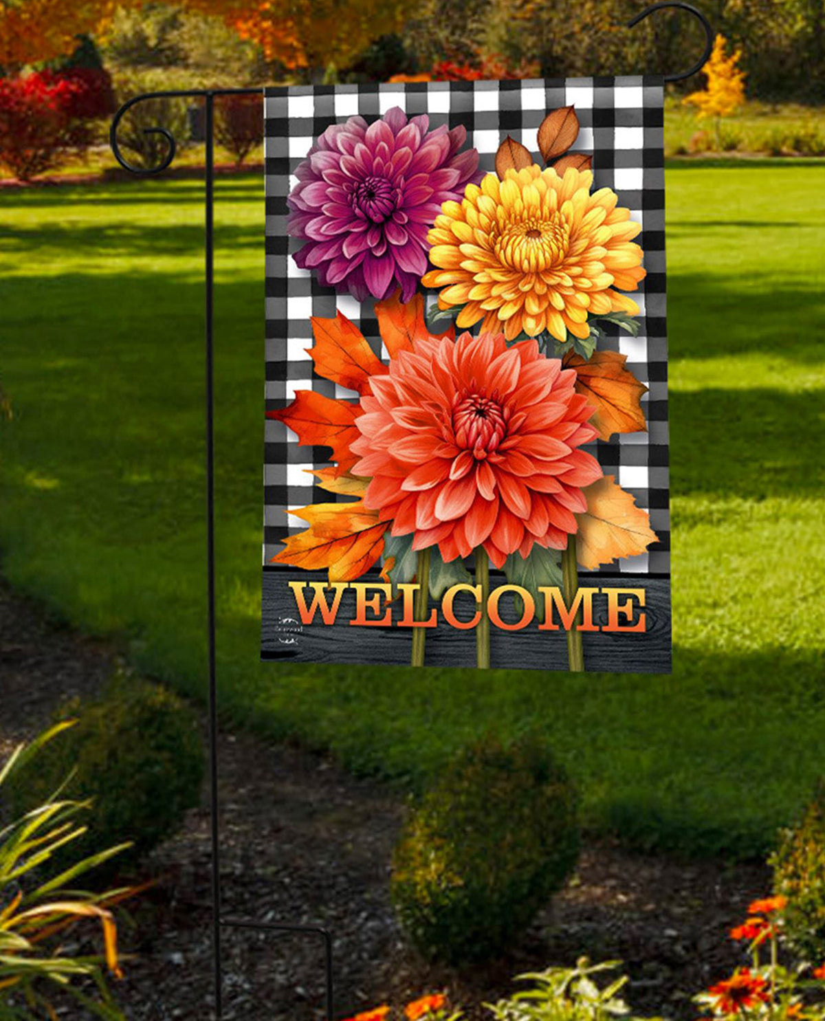 Checkered Mums Garden Flag
