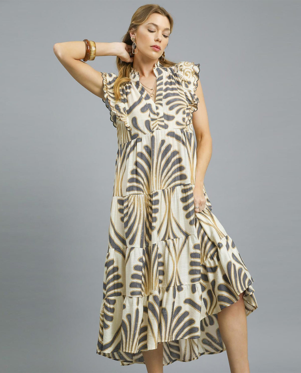 Boho Tiered Maxi Dress with Ruffle Sleeves