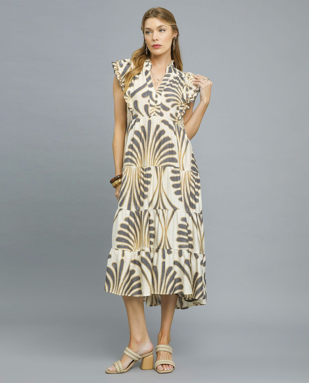 Boho Tiered Maxi Dress with Ruffle Sleeves