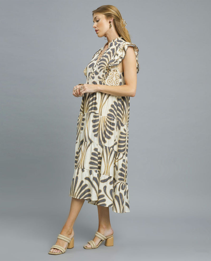 Boho Tiered Maxi Dress with Ruffle Sleeves