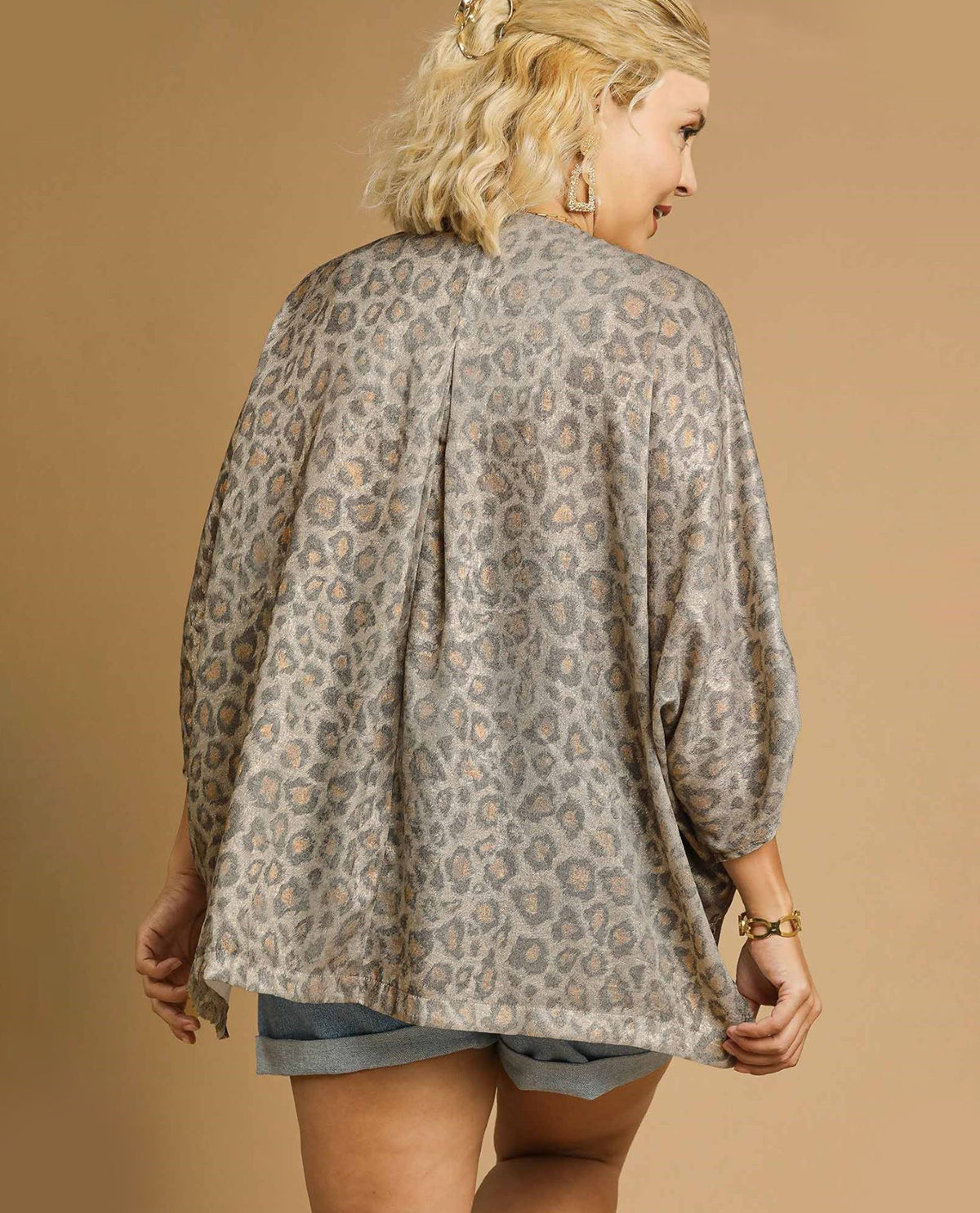 Plus Metallic Animal Print Top with Dolman Sleeves