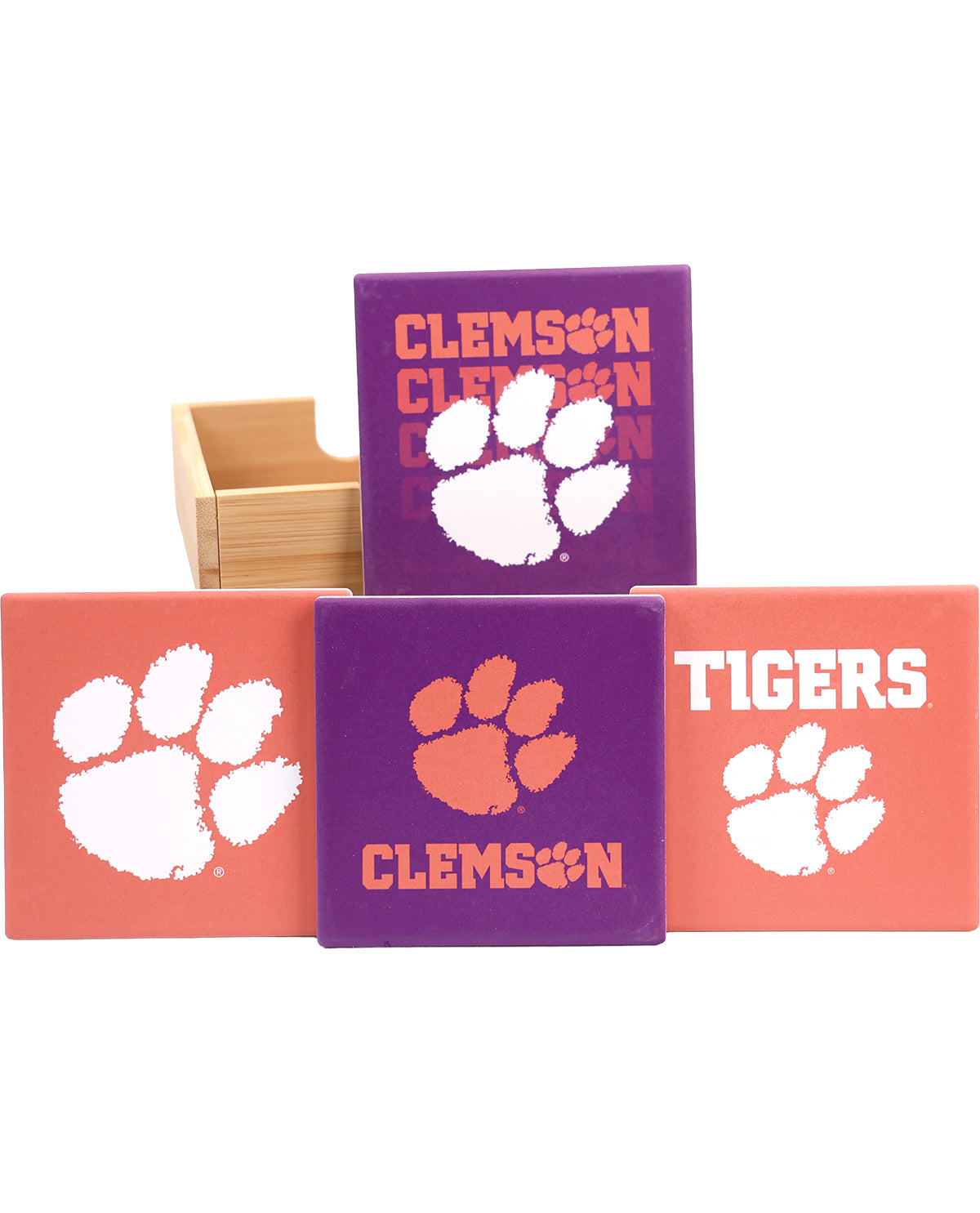 Clemson University Tigers Ceramic Coaster & Caddy Set