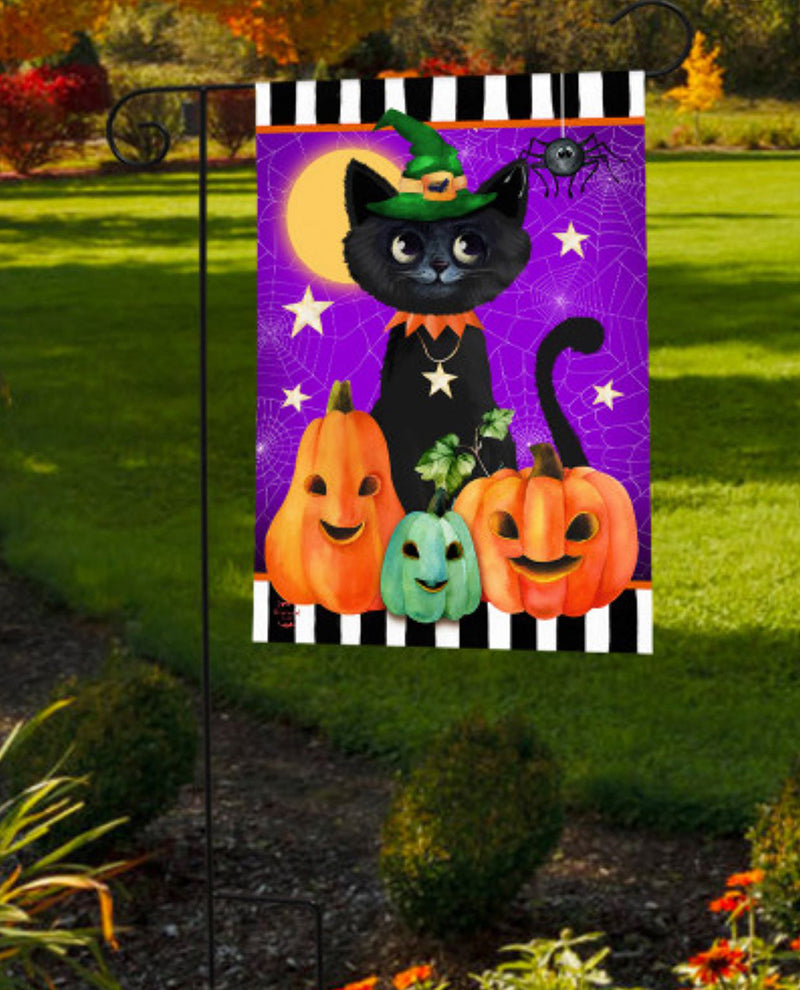 Black Cat & Jack O' Lanterns Garden Flag