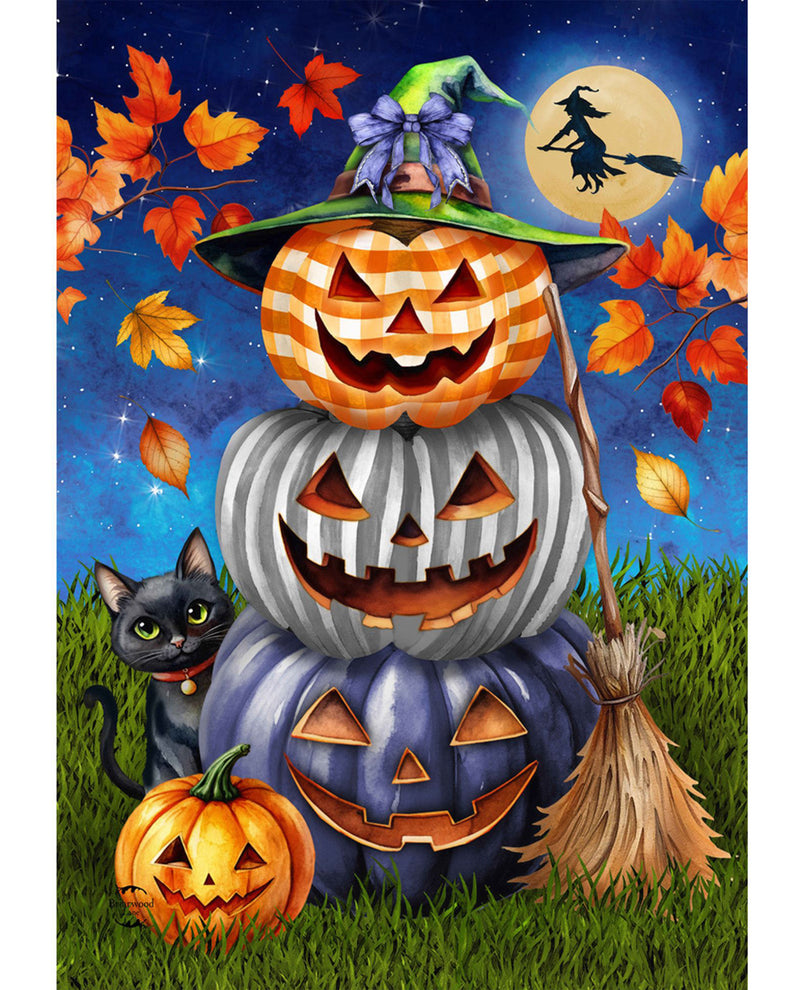 Spooky Pumpkin Stack Halloween House Flag