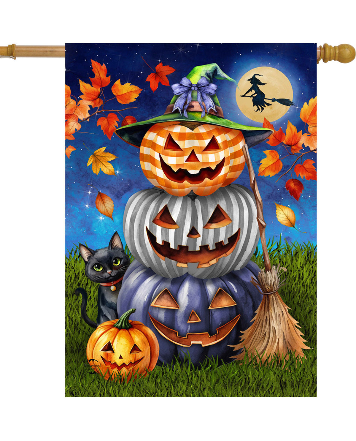 Spooky Pumpkin Stack Halloween House Flag