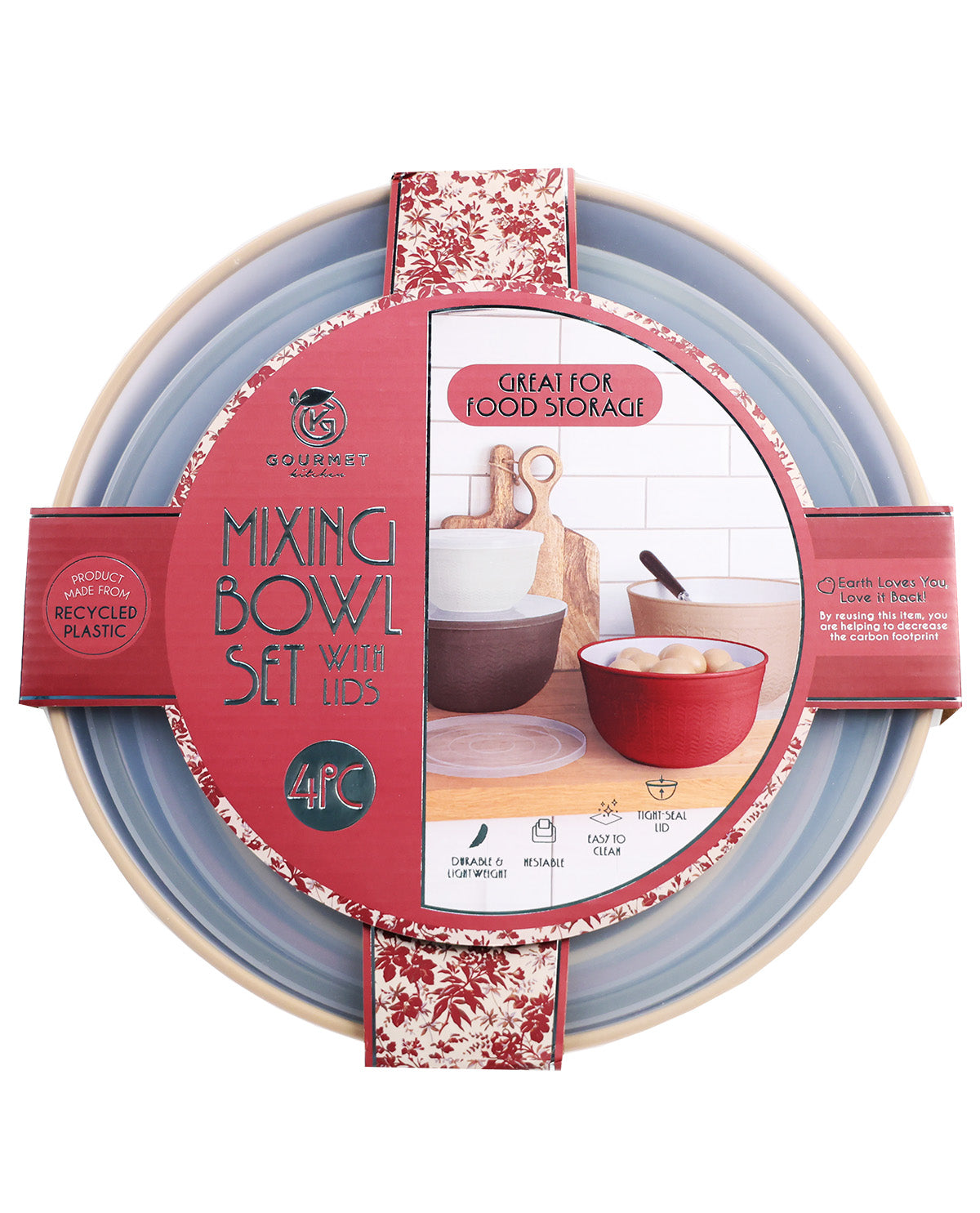 Warm Taupe Herringbone 4-Piece Mixing Bowl Set