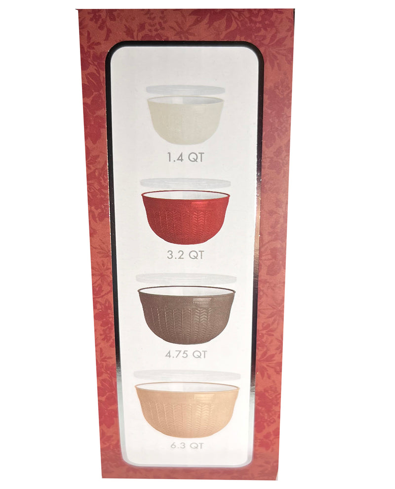 Warm Taupe Herringbone 4-Piece Mixing Bowl Set