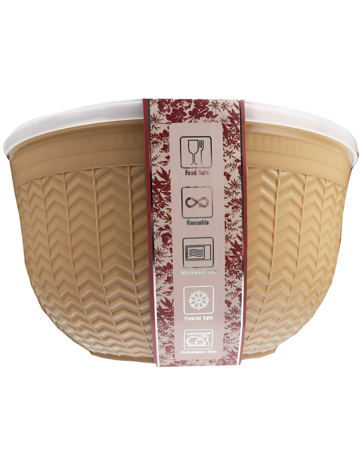 Warm Taupe Herringbone 4-Piece Mixing Bowl Set
