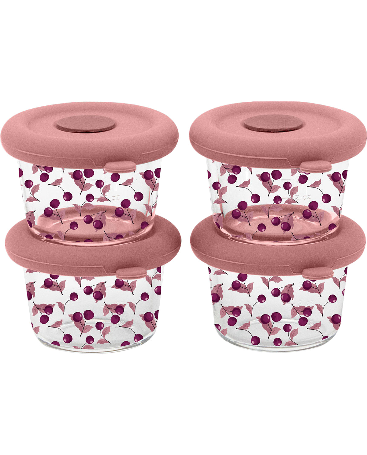 Mauve Cherries Glass Food Container Set - 4pc.