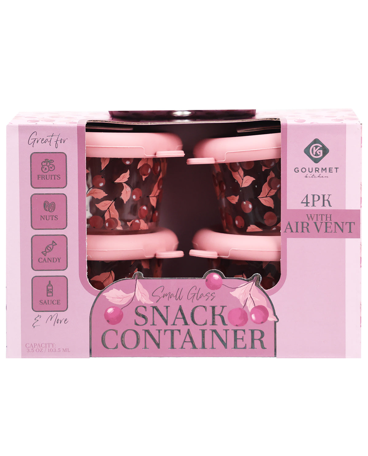 Mauve Cherries Glass Food Container Set - 4pc.