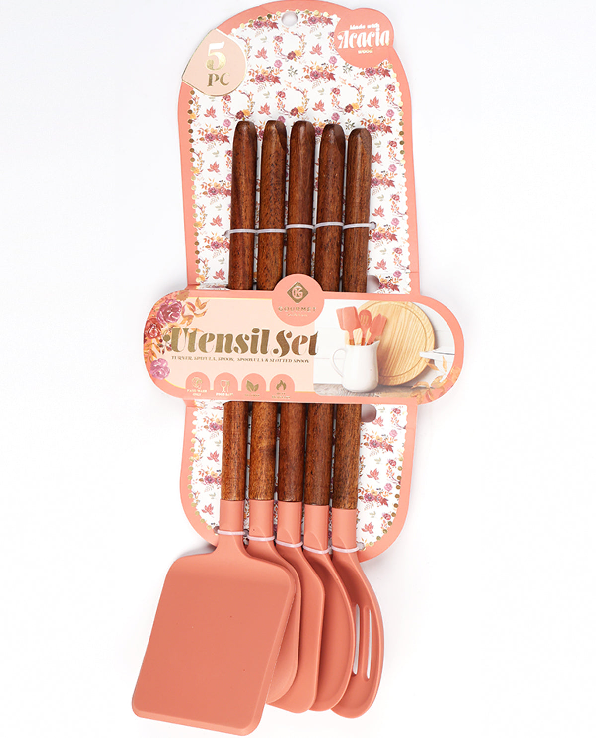 Terra Cotta Acacia Silicone Spatula Set - 5pc
