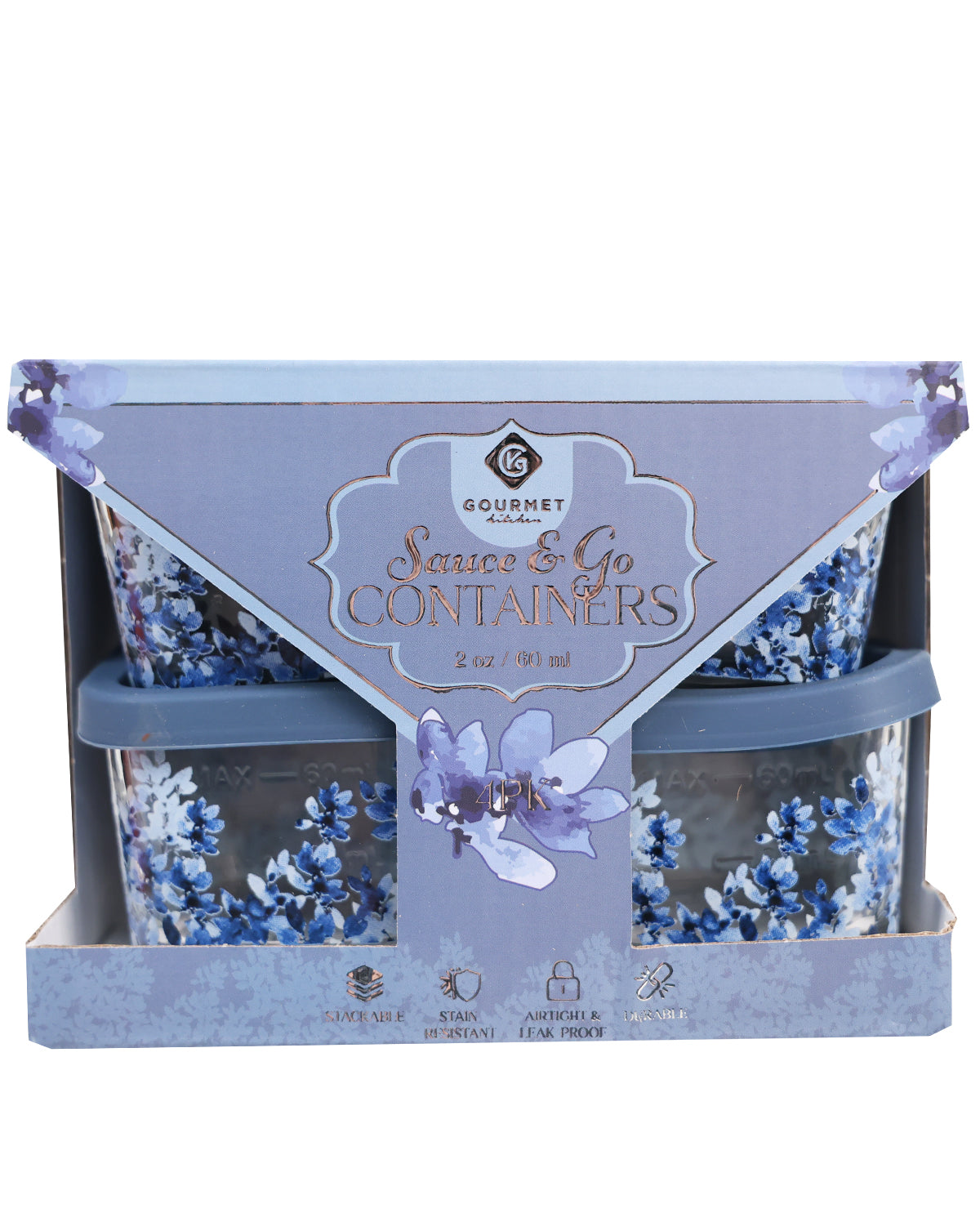 Blue Floral 4pc. Glass & Silicone Condiment Set