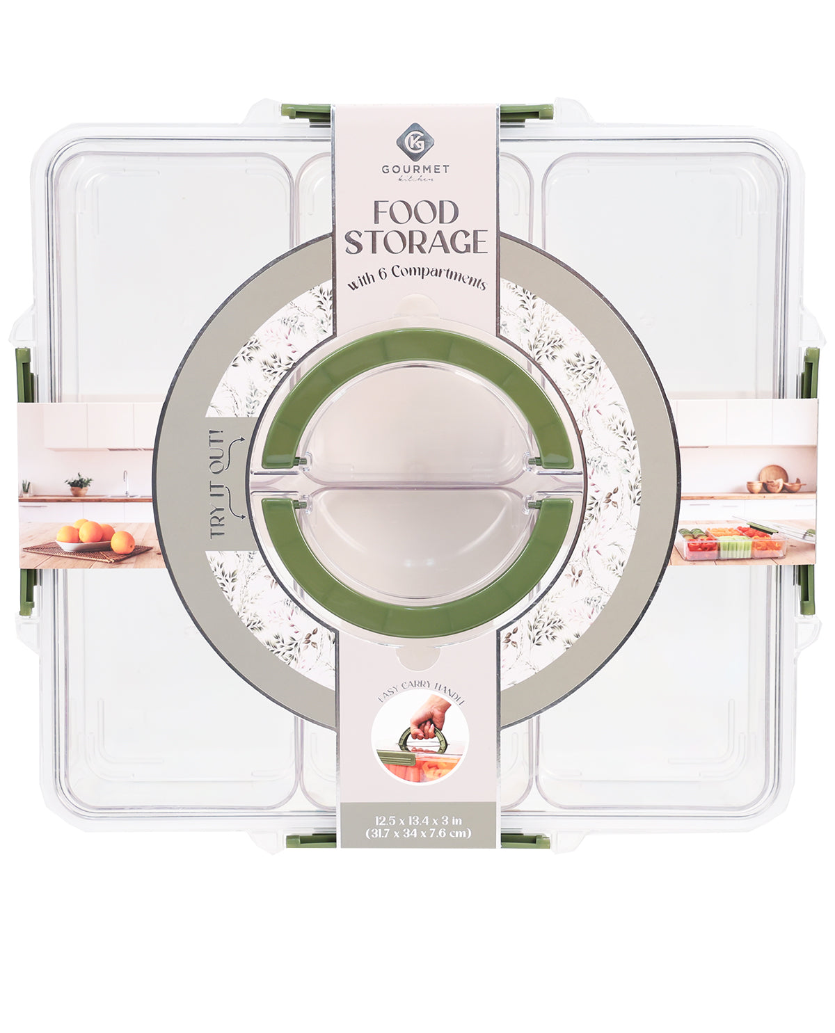 Square 6 Compartment Tray- Pesto