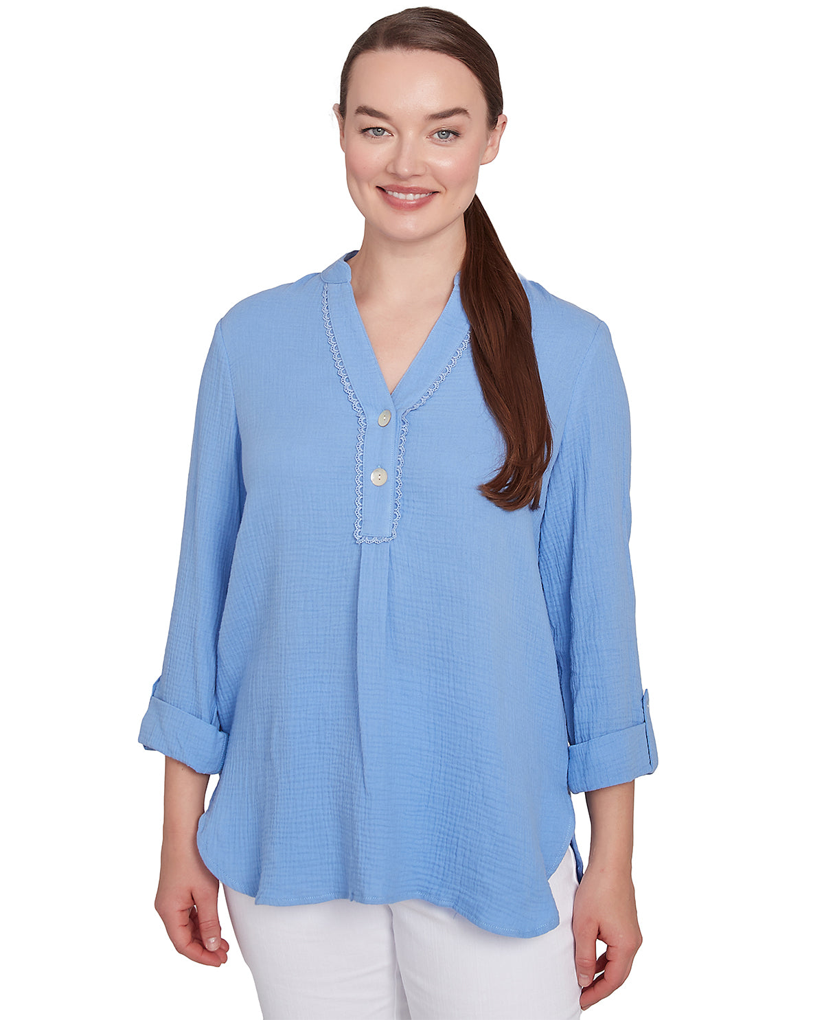 Ruby Road Petite Watercolor Dreams Solid Gauze Top