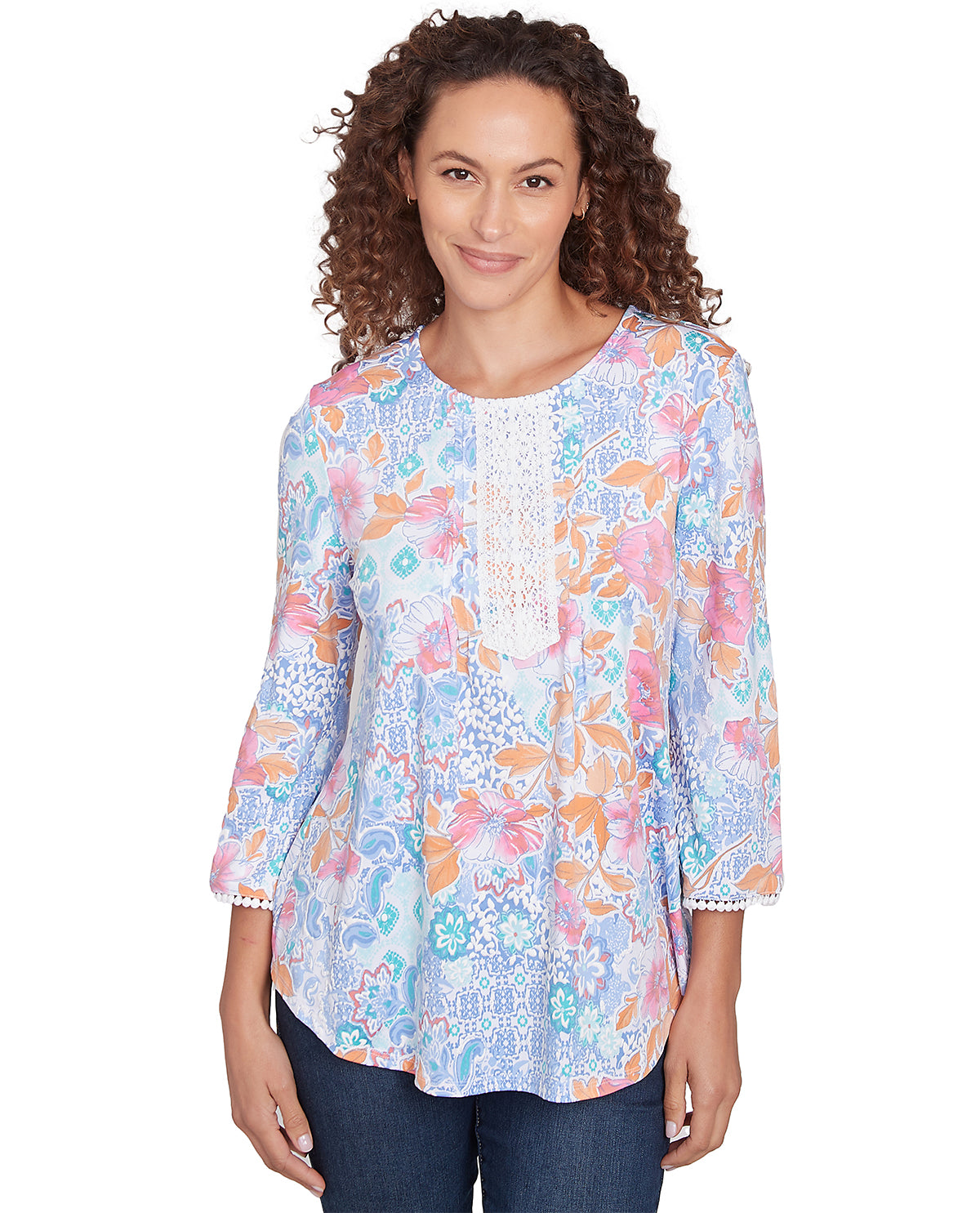 Ruby Road Petite Watercolor Dreams Patchwork Knit Top