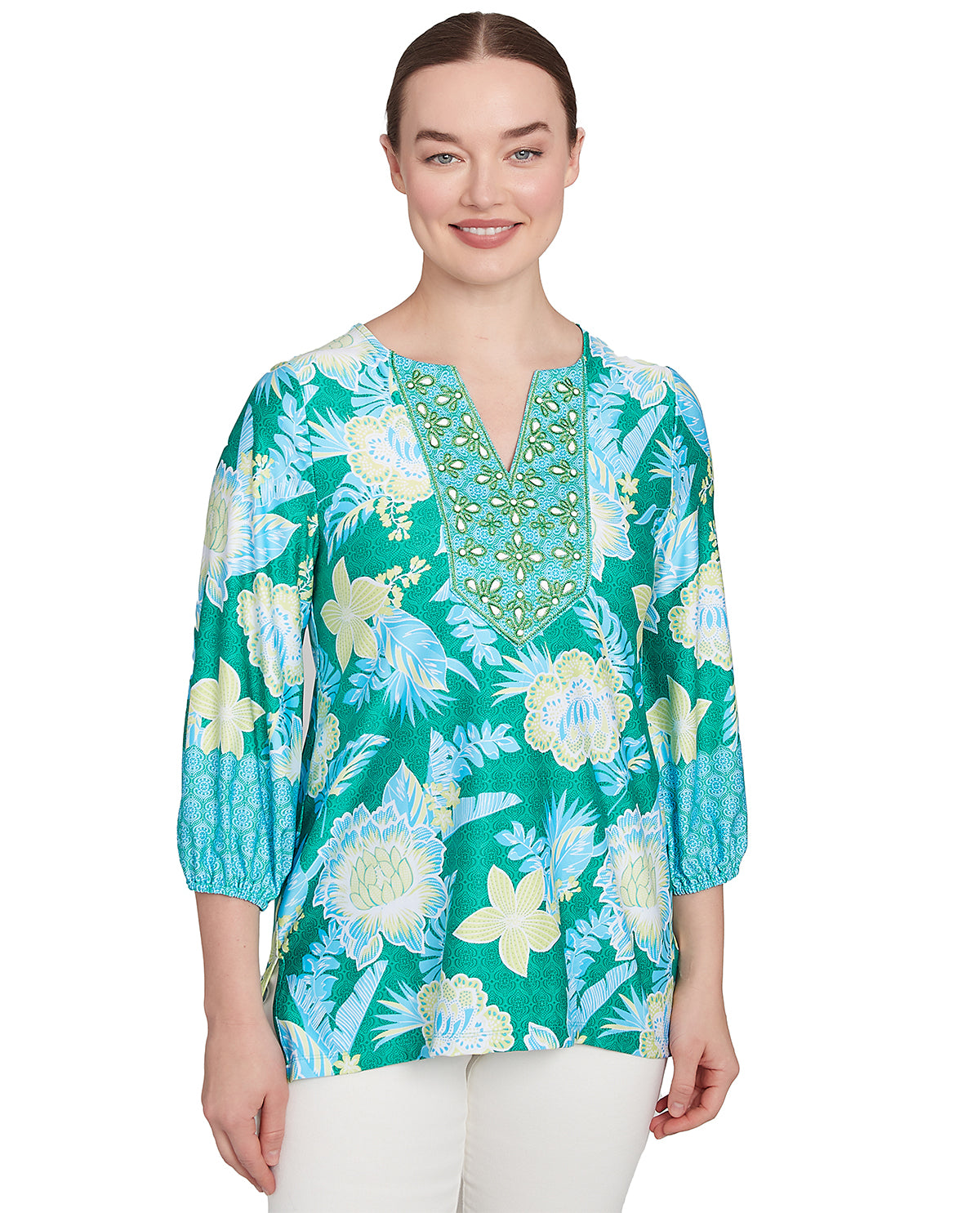 Ruby Road Petite Paradise Cove Floral Knit Top