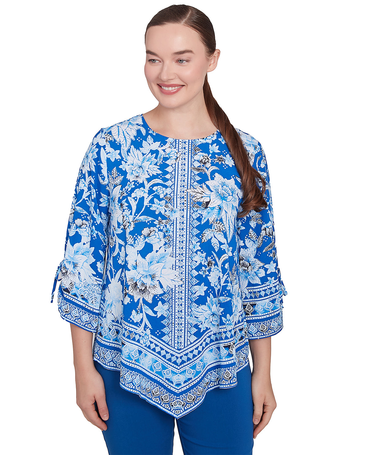 Ruby Road Petite Tinted Tides Floral Vine Woven Top