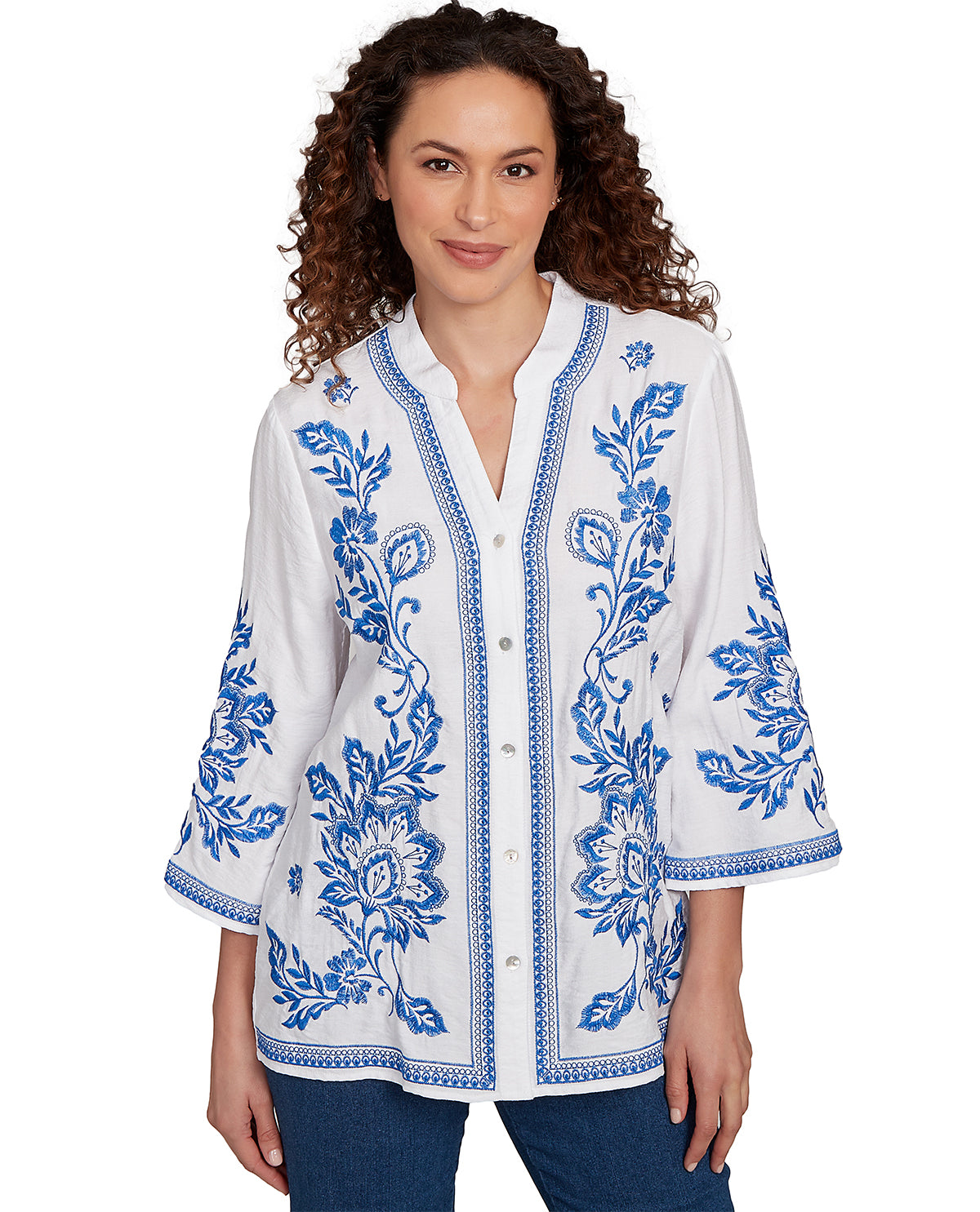 Ruby Road Petite Tinted Tides Luxe Woven Top