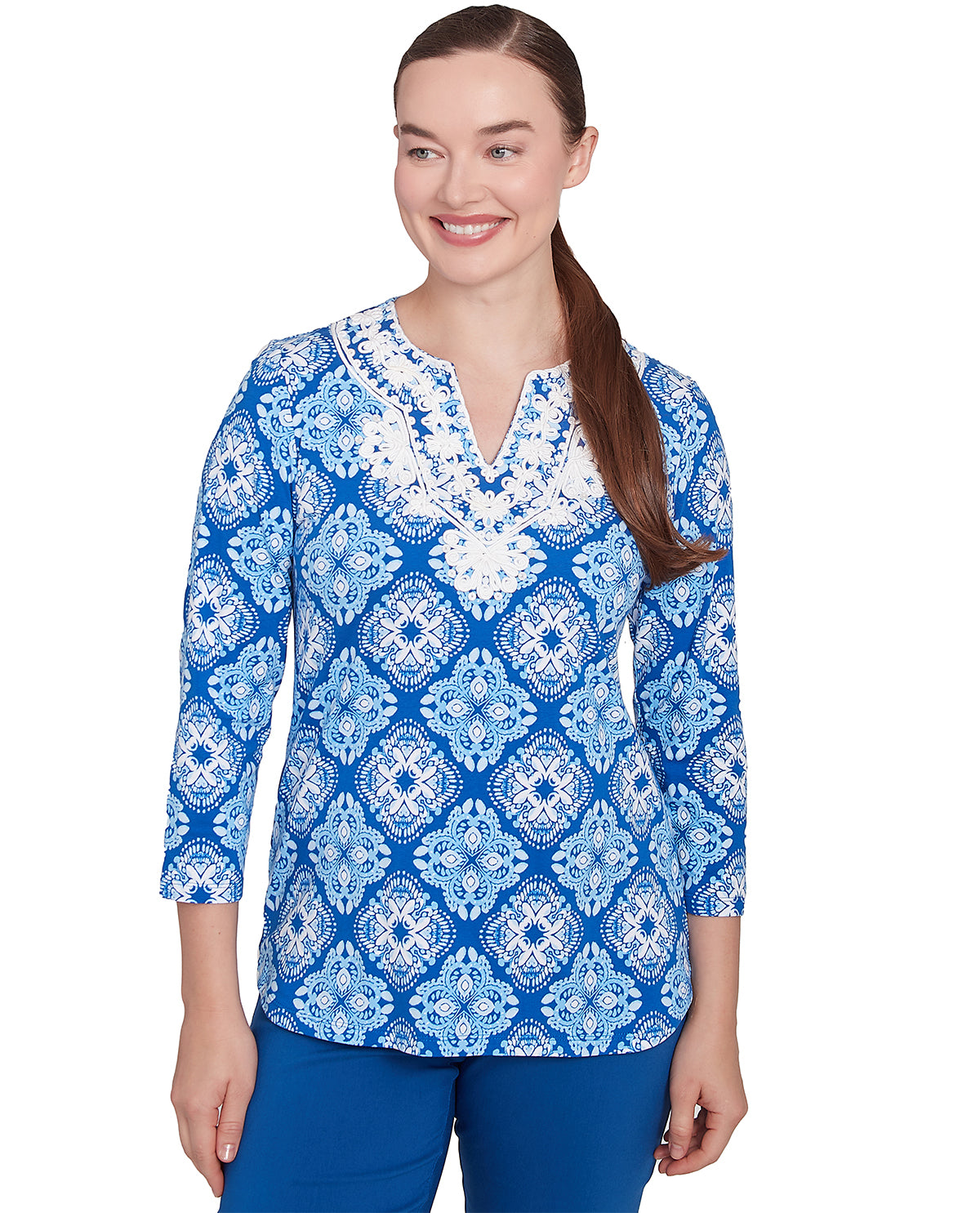 Ruby Road Petite Tinted Tides Ornamental Knit Top